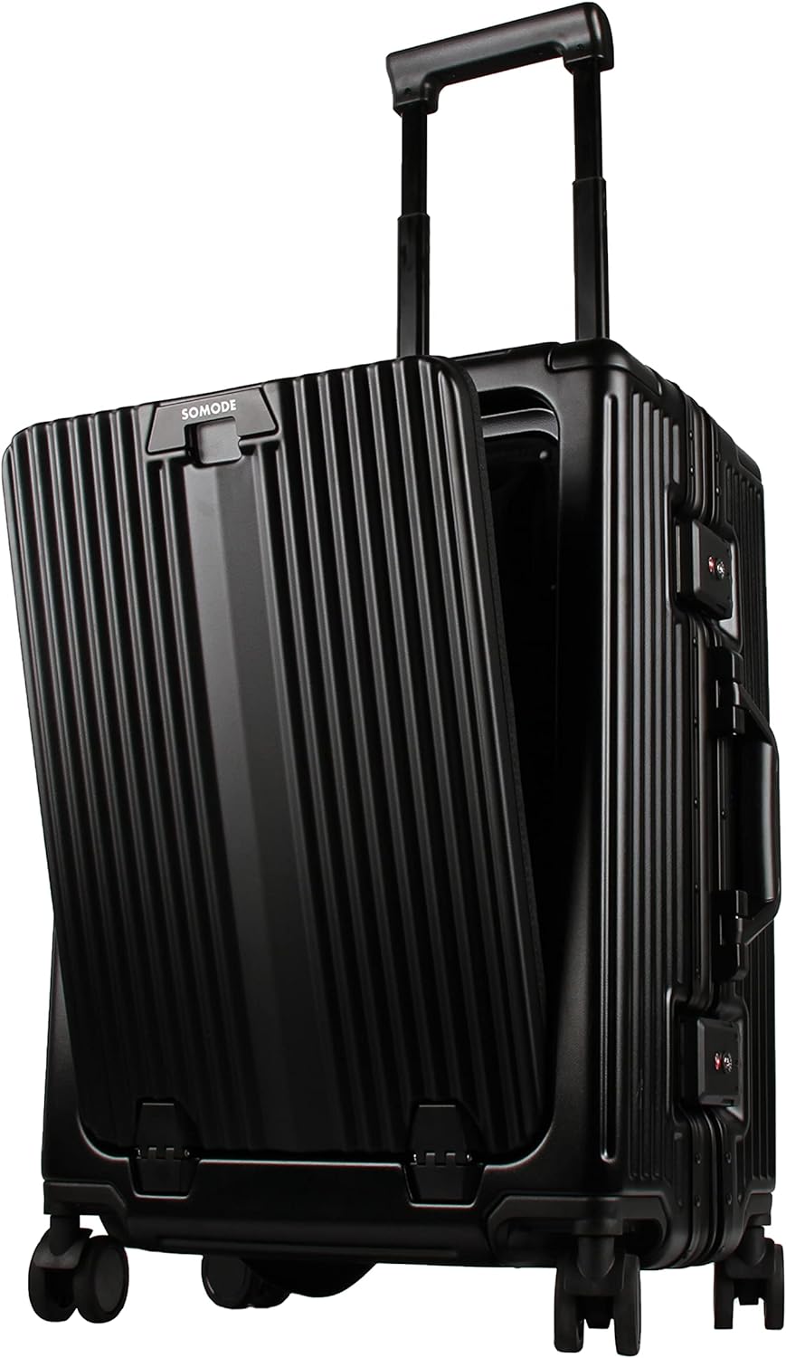 230527203750736_1 SOMODE Airline Approved Carry On Luggage with Spinner Wheels,Aluminum Framed Carry On Suitcase with Front Open Laptop Compartment/Pocket 22×14×9 inch Large Checked-in Luggage(White) - Image 1